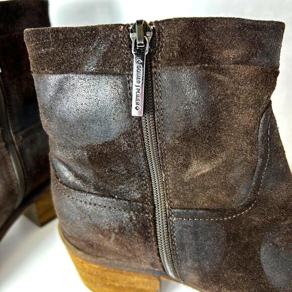 Donald J. Pliner Darua Dark Brown Distressed Suede Block Heel Ankle Boots Size 6 - Picture 6 of 11